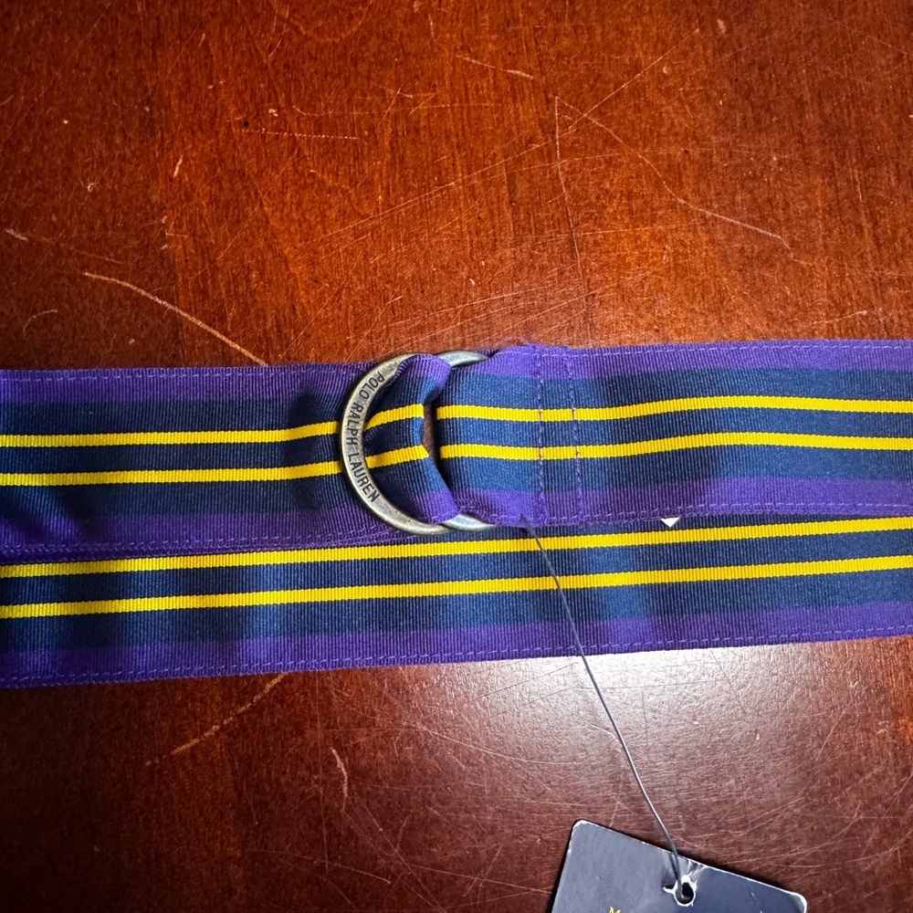 Ralph Lauren Purple, Yellow & Navy Striped Webbing Belt with D-Ring